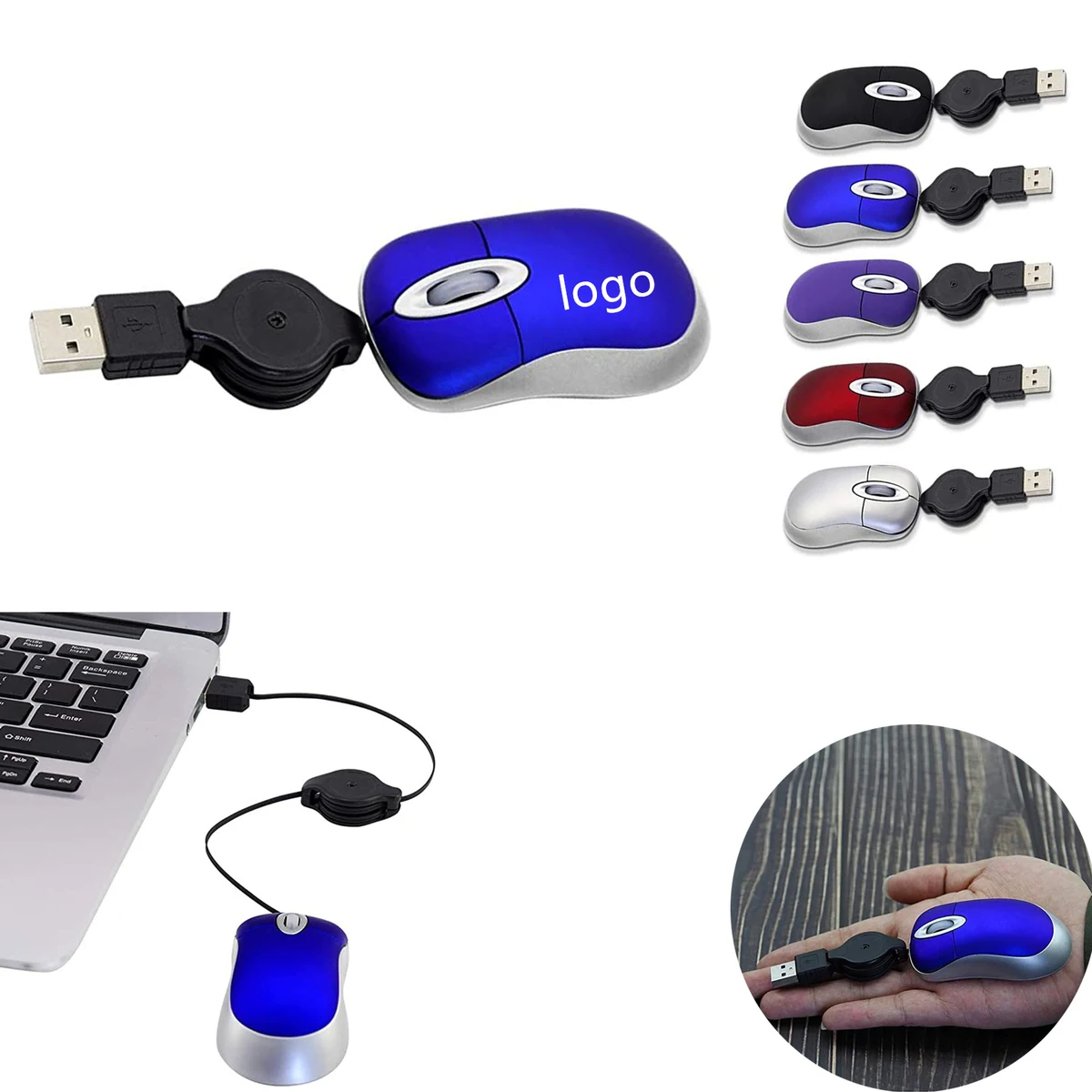Mini Travel Optical USB Wired Mouse with Retractable Cord 1