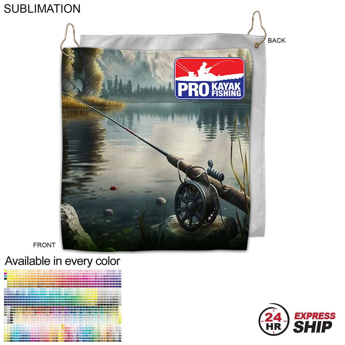 24Hr Express - Colored Microfiber Dri-Lite Terry Fishing Towel, 10x10, Grommet & Hook, Sublimated 1