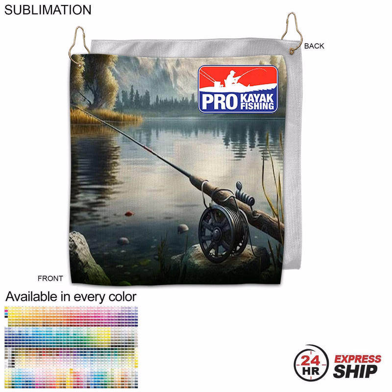 24Hr Express - Colored Microfiber Dri-Lite Terry Fishing Towel, 10x10, Grommet & Hook, Sublimated