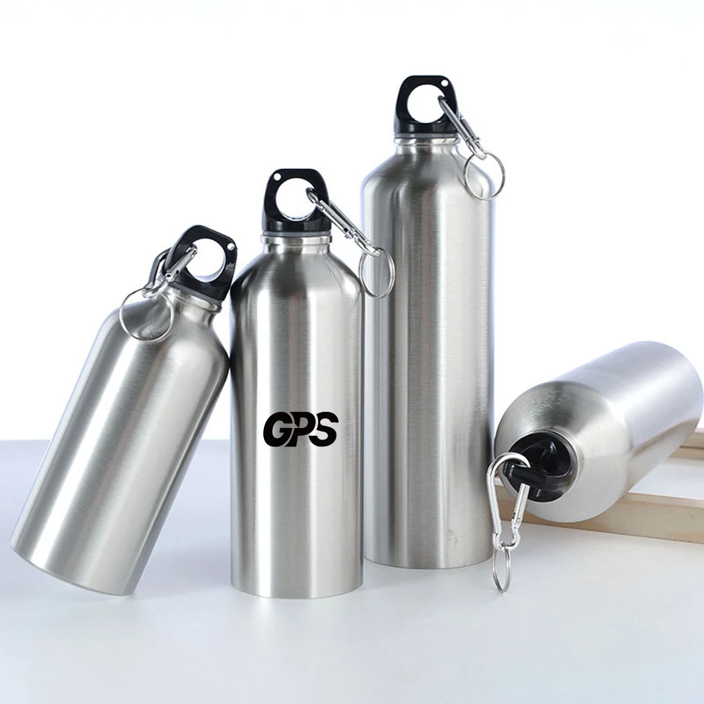 500ml single wall stainless steel 304 material sport water bottle with carabiner, custom water bottle with logo imprint 1