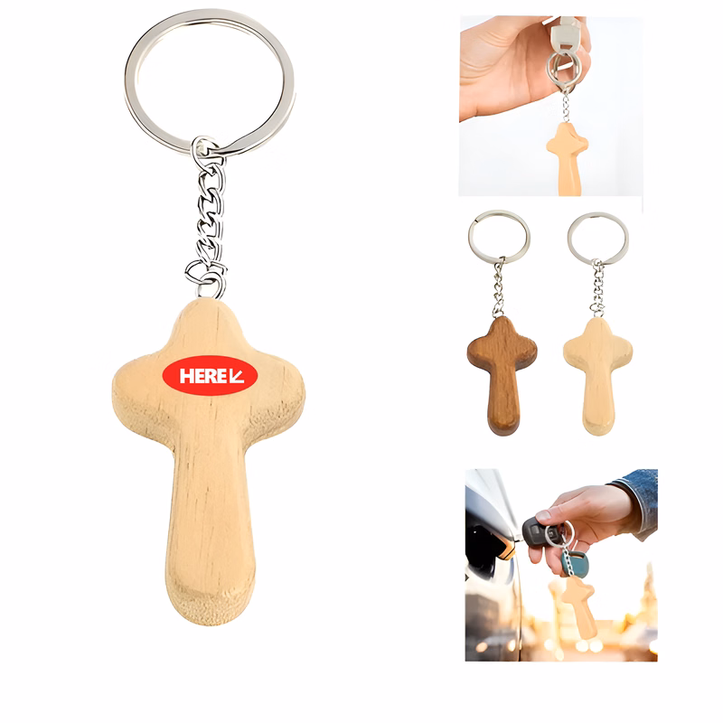 Custom Wooden Cross Key Ring