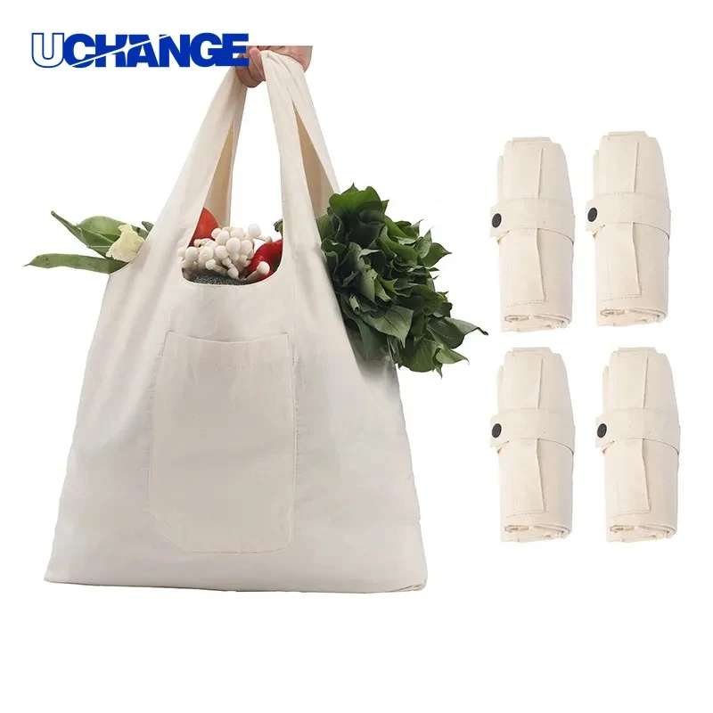 Folding Cotton Canvas Large-Capacity Grocery Handbag, custom tote bag with logo imprint 1