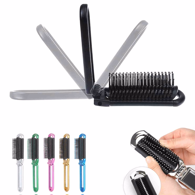 Travel Folding Hair Brush with Mirror,