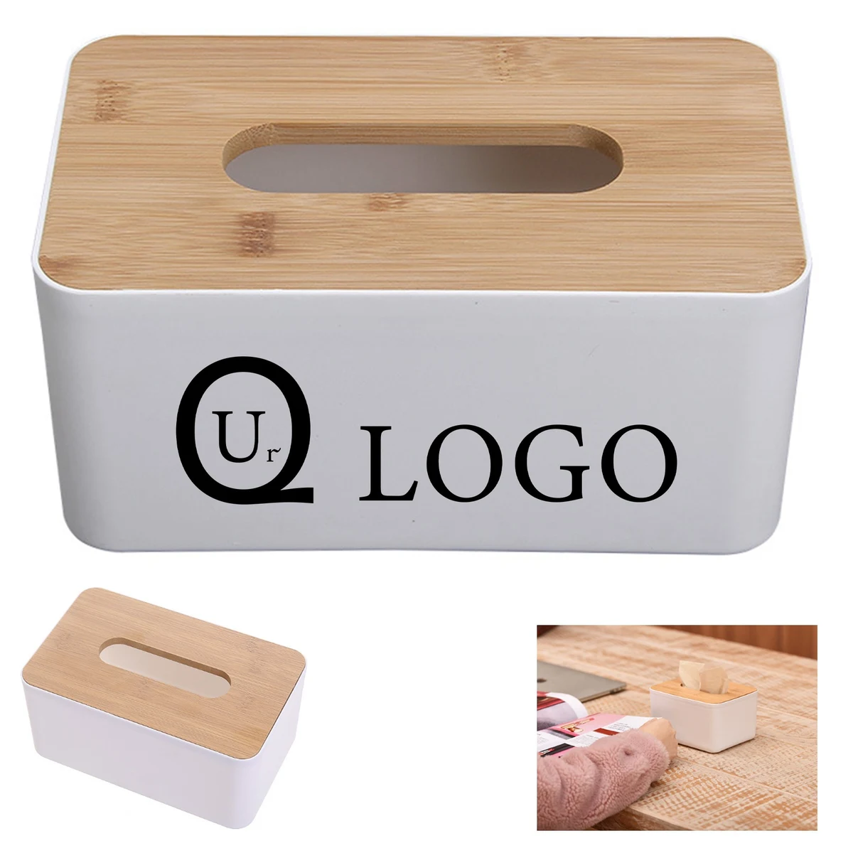 Plastic Tissue Box W/ Bamboo Lid 1
