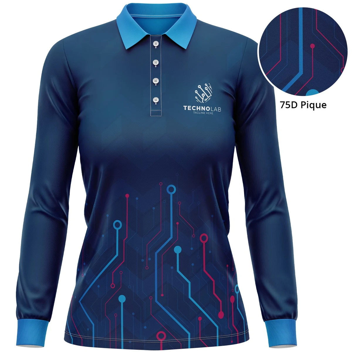 Women's 75D Pique Sublimation Long Sleeve Polo 1
