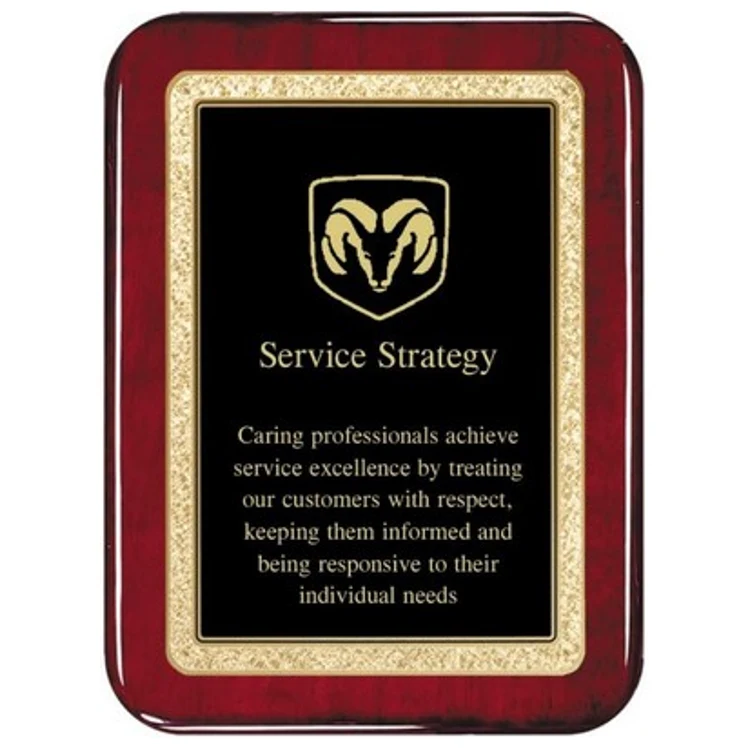 Rosewood Radius Plaque Solid Brass Engraving Plate 8" x10" Award 1
