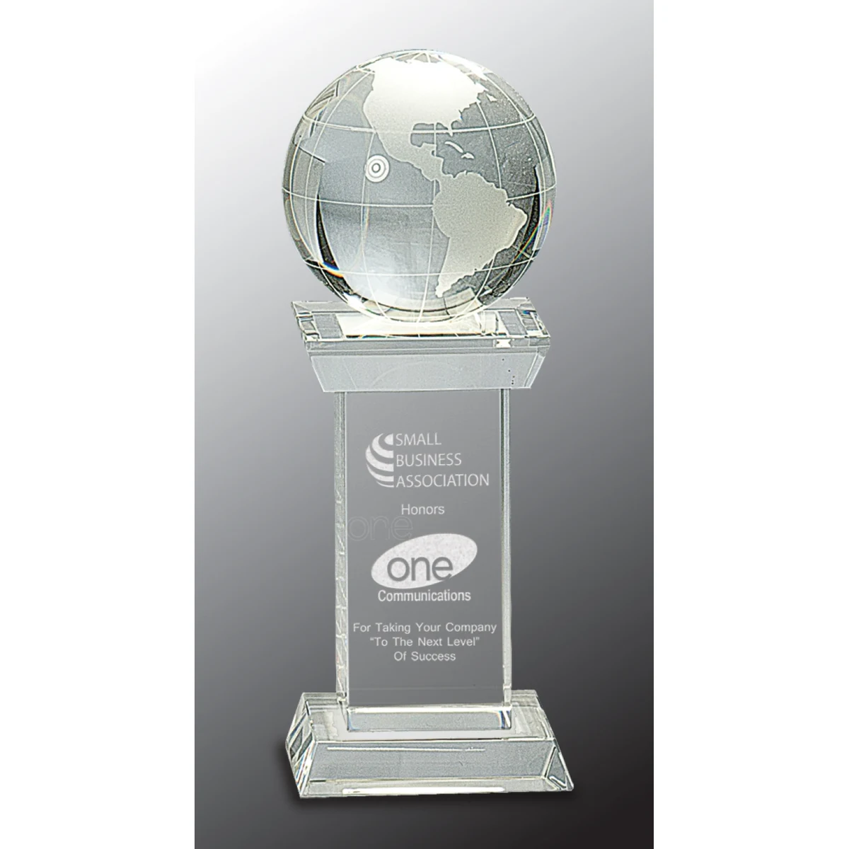 8" Crystal Globe on Clear Tower Award 1