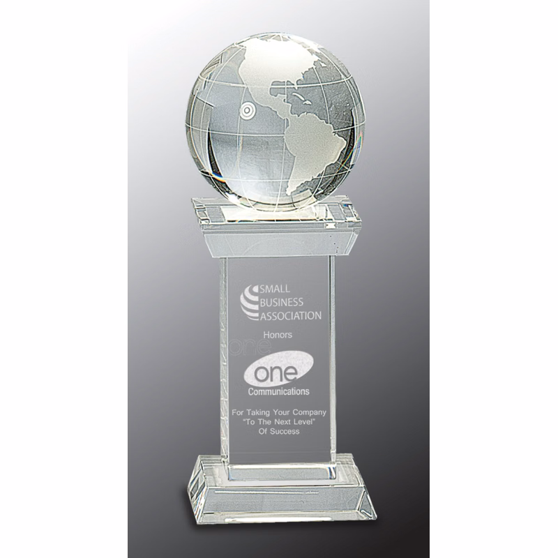 8" Crystal Globe on Clear Tower Award