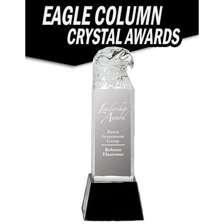 Crystal: 10.5" Eagle Head on Column on black base 1