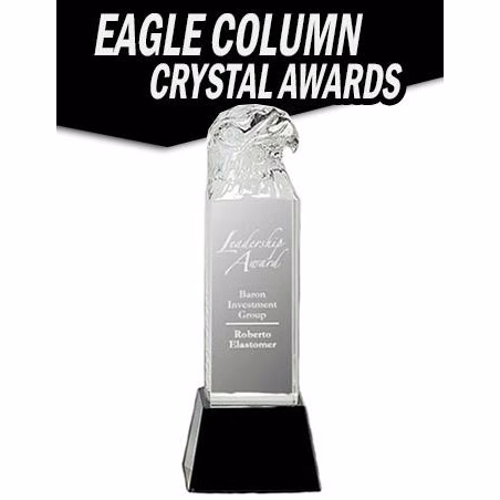 Crystal: 10.5" Eagle Head on Column on black base