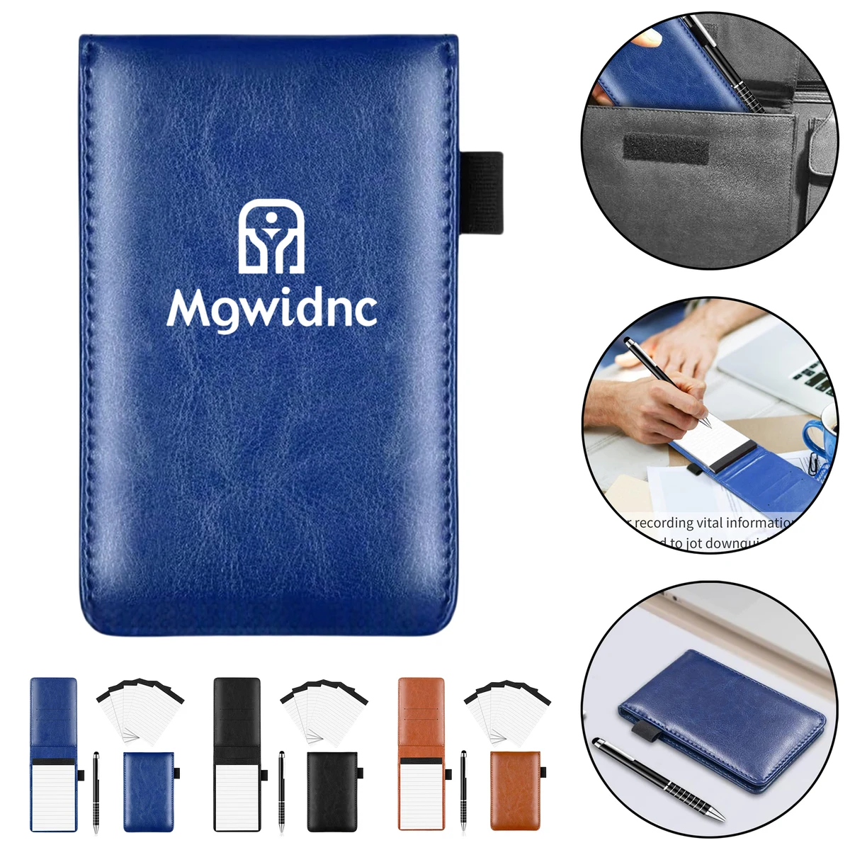 Leather Cover Portable Pocket Notebook with Pen Holder 1