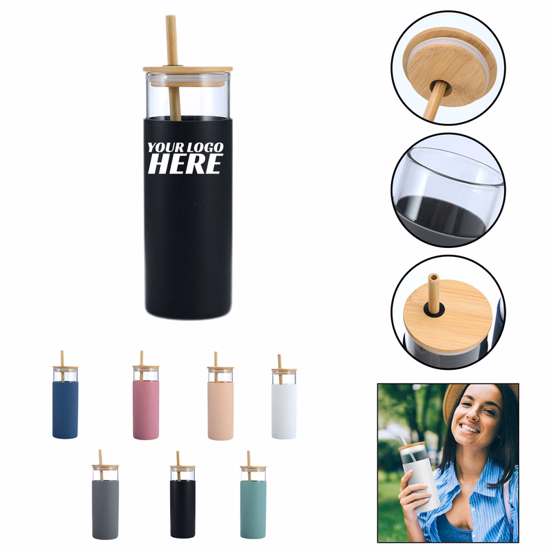 Straw Tumbler  Bamboo Lid Glass Bottle