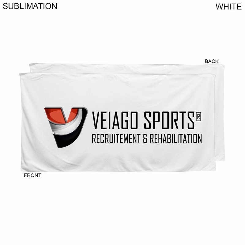 Plush and Soft White Velour Terry Cotton Blend Shower Towel, 24x48, Sublimated Full color logo