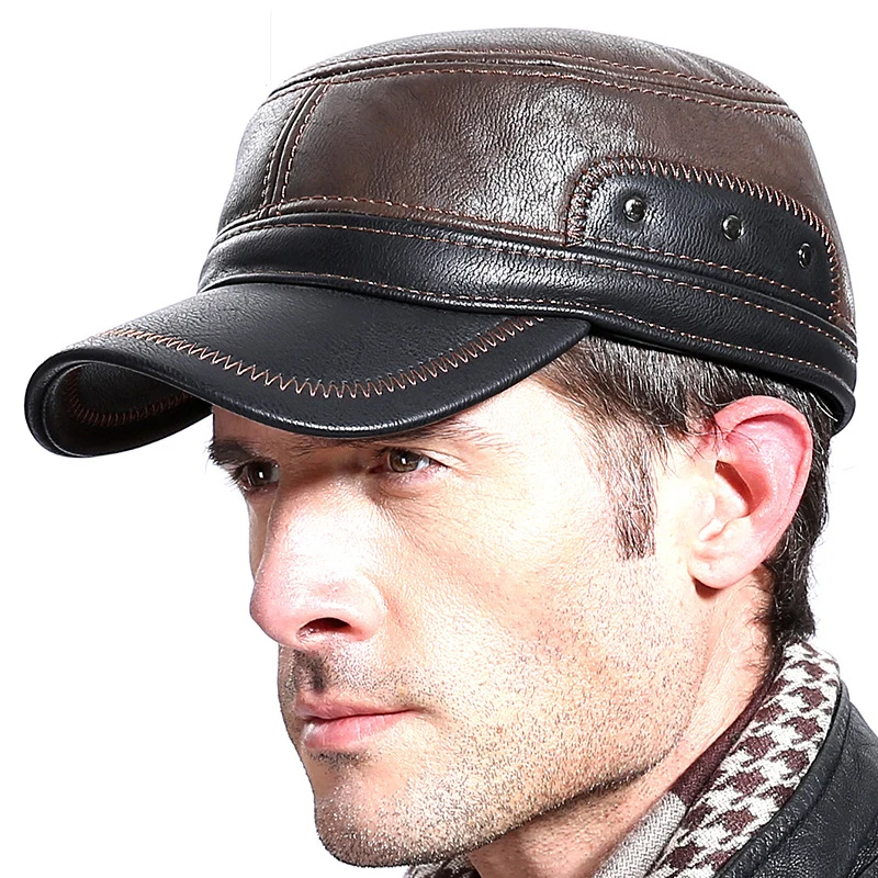 Men Winter Leather Plush Baseball Newsboy Cap Ear Flap Trapper Hunting Hat 1