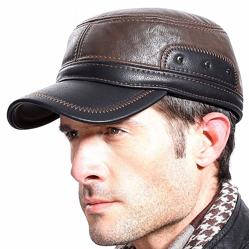Men Winter Leather Plush Baseball Newsboy Cap Ear Flap Trapper Hunting Hat