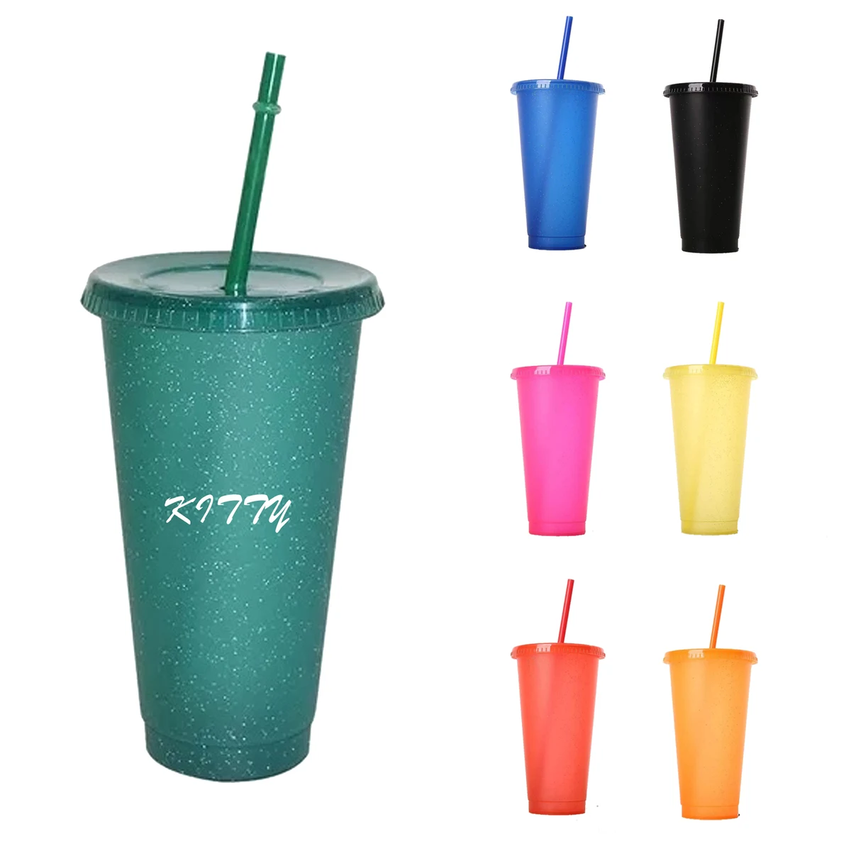 24OZ Glitter Straw Cup - Large-Capacity Single-Layer PP Plastic Cup 1