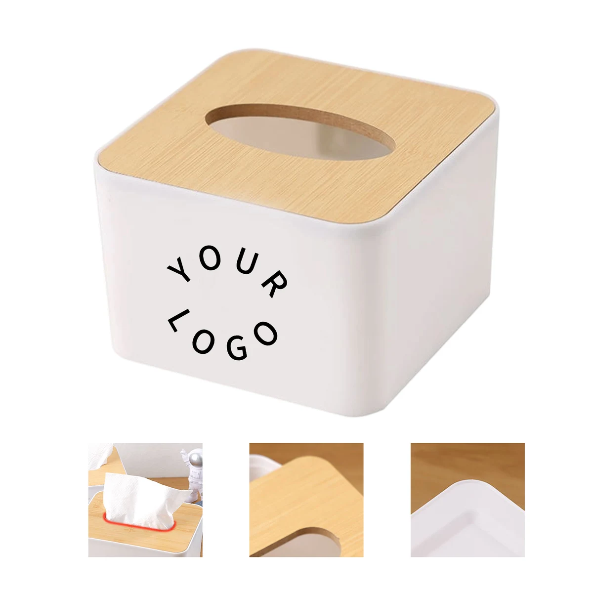 Rectangular Bamboo Tissue Box Cover With Removable Lid 1