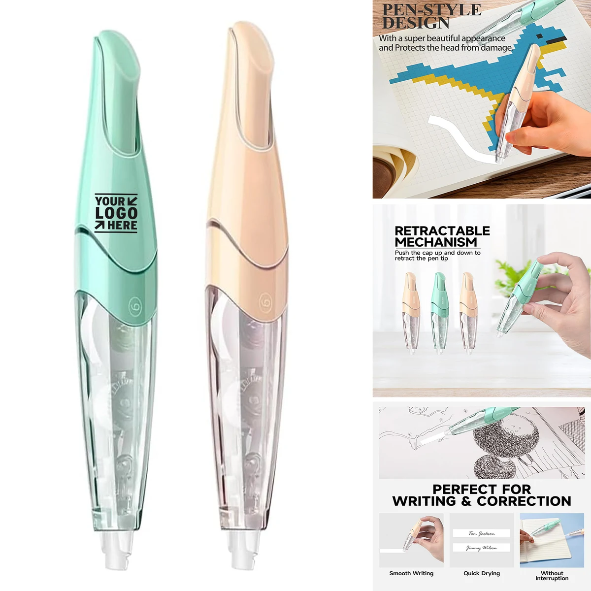 Office Supplies Retractable Refillable Aesthetic Cute White Out Correction Tape Pen 1