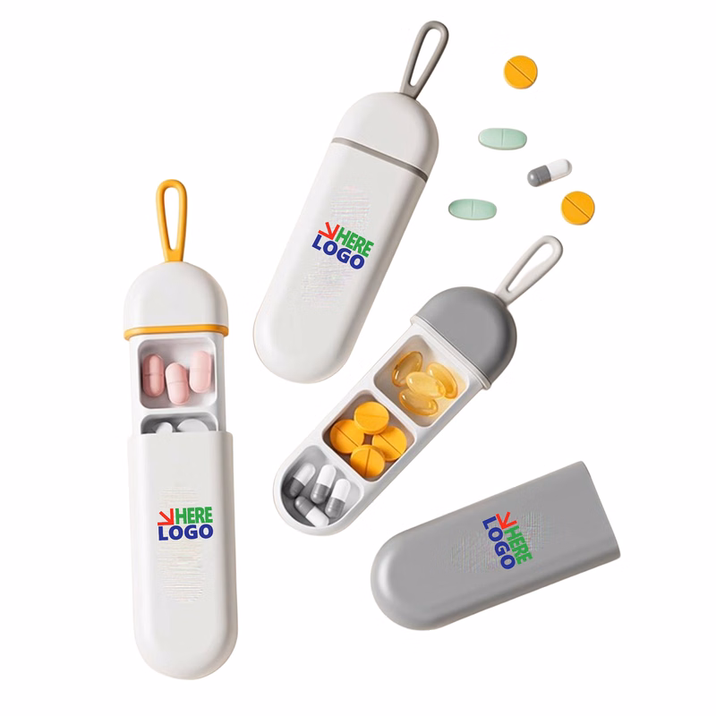 Mini Three Compartment Pill Box With Lanyard MOQ 50