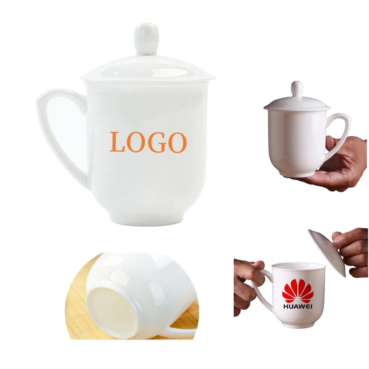 12 Oz Bone Porcelain Ceramic Cup with Lid 1