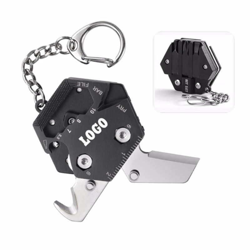 Mini Multifunctional Hexagon Coin Knife Keychain