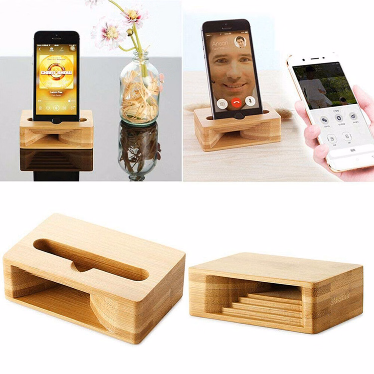 Natural Bamboo Wooden Desktop Mobile Phone Speaker Holder