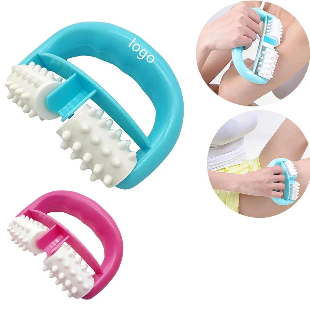 Round Handle 2 Wheels Muscle Massage Roller 1