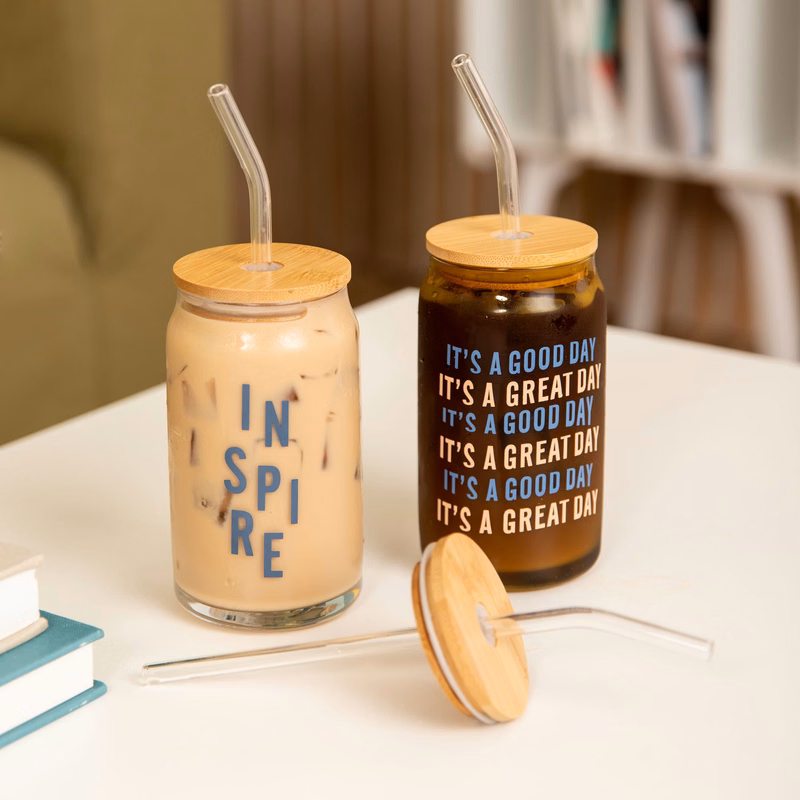 CAN GLASS WITH LID AND STRAW