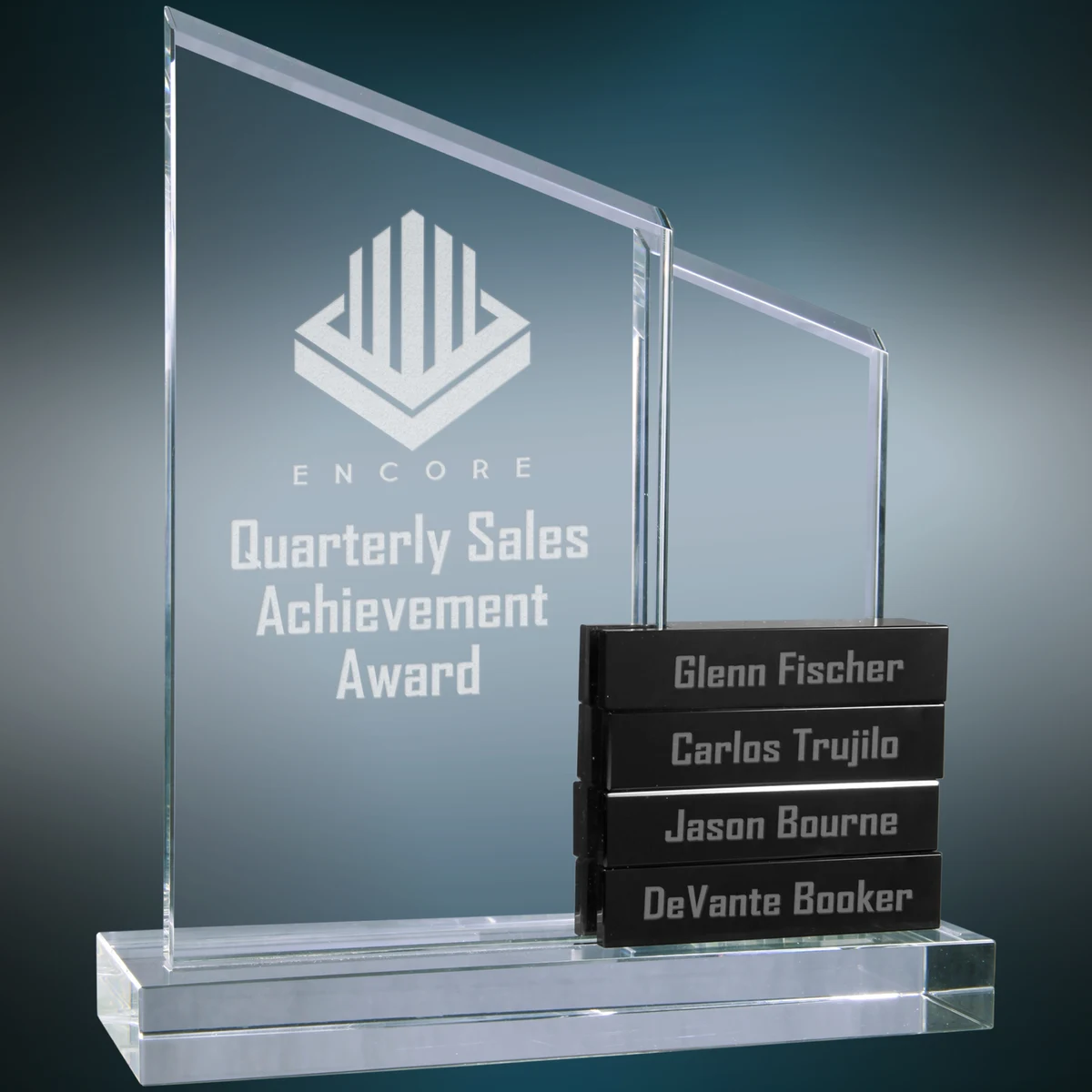 8" x 9" Crystal Perpetual Standup Plaque with 4 Black Crystal Blocks Award 1
