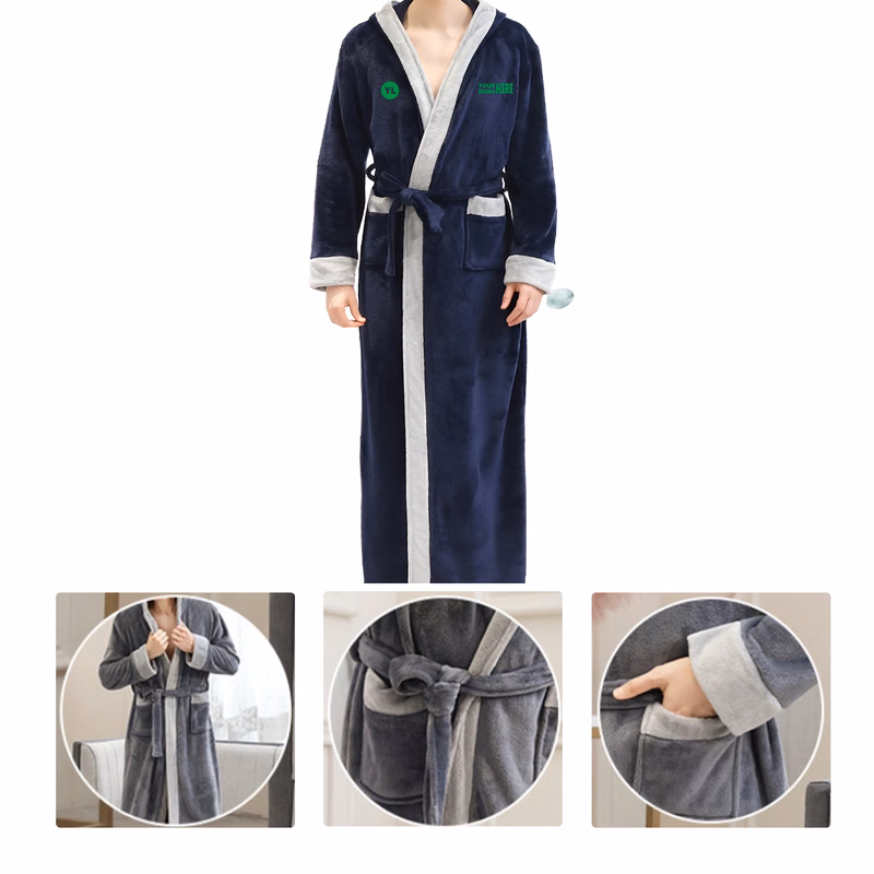 MOQ50 Flannel Hooded Bathrobe With Custom Logo
