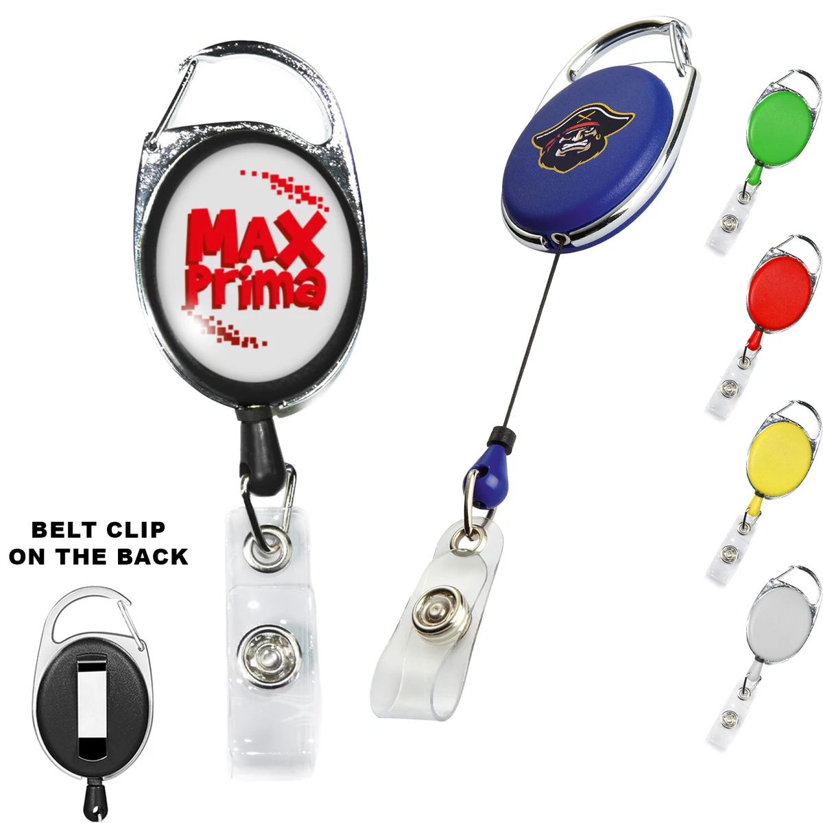 Oval Carabiner Retractable Badge Reel w/ Belt Clip 1
