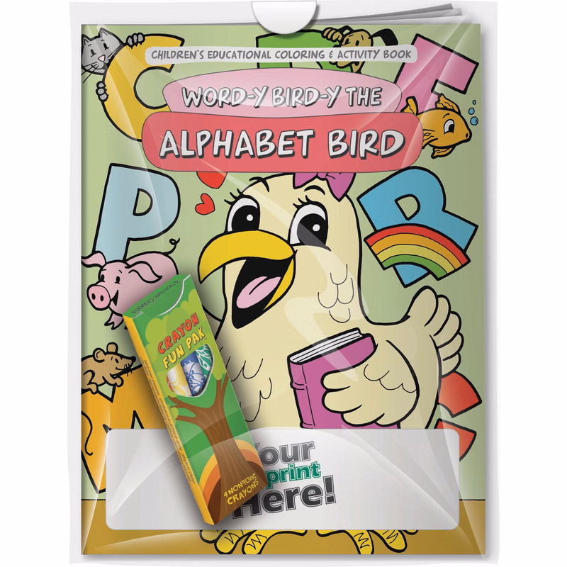 Combo Pack - CB1014 Coloring Book & 4-Pack of Crayons (Imprinted) in a Poly Bag