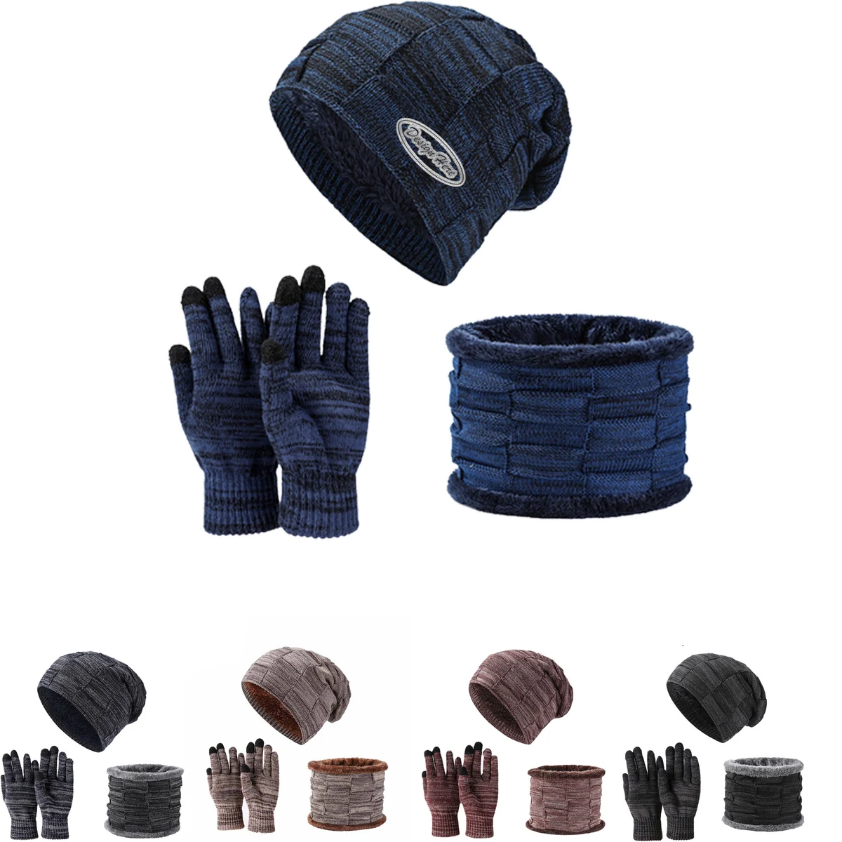Thick Fleece Knit Set - Hat, Scarf & Gloves for Cold Weather 1