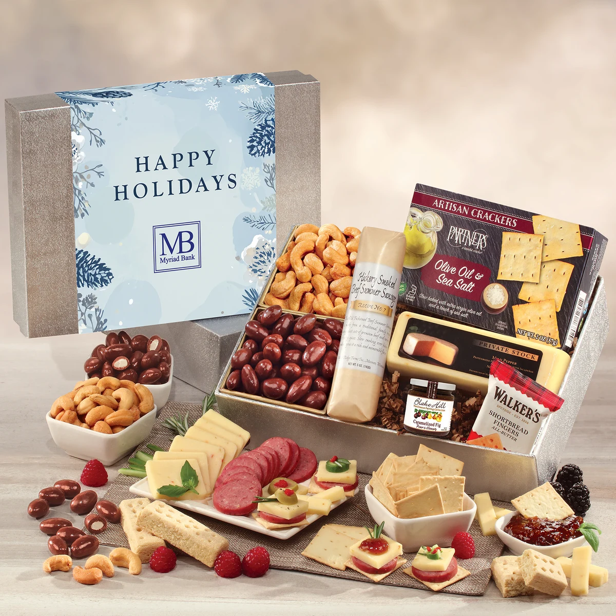 Shelf Stable Snacking Smorgasbord with Happy Holidays Sleeve 1