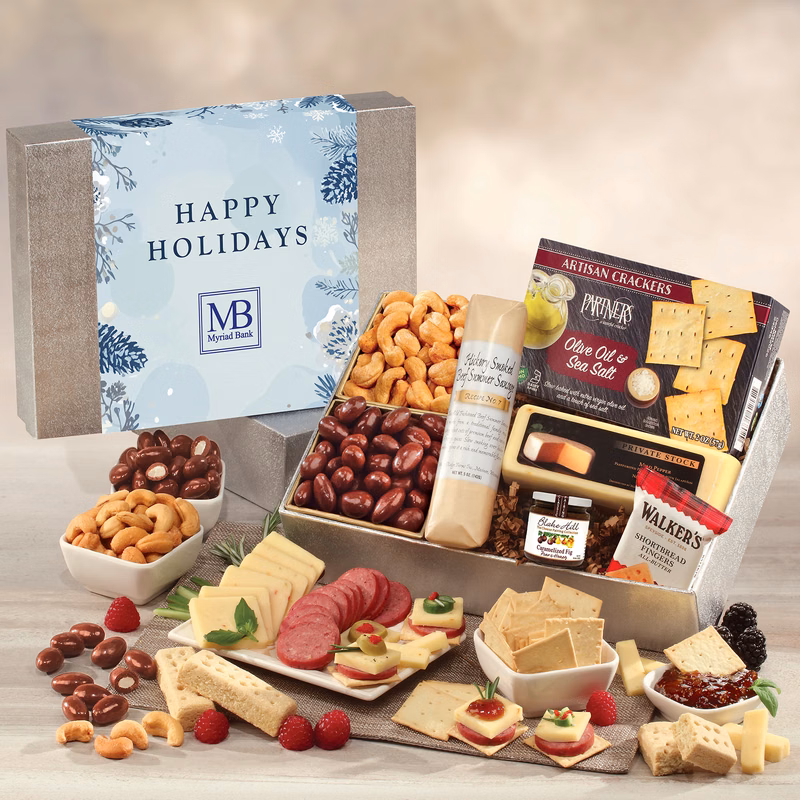 Shelf Stable Snacking Smorgasbord with Happy Holidays Sleeve