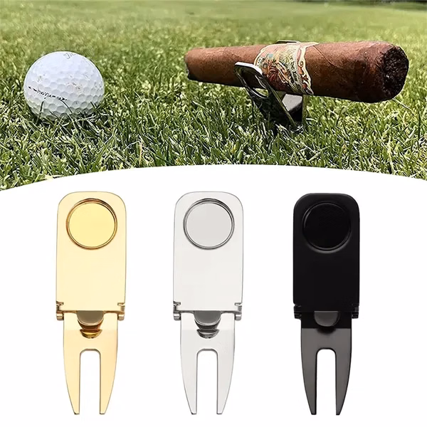 Golf Divot Tool with Metal Fork Cigar Holder