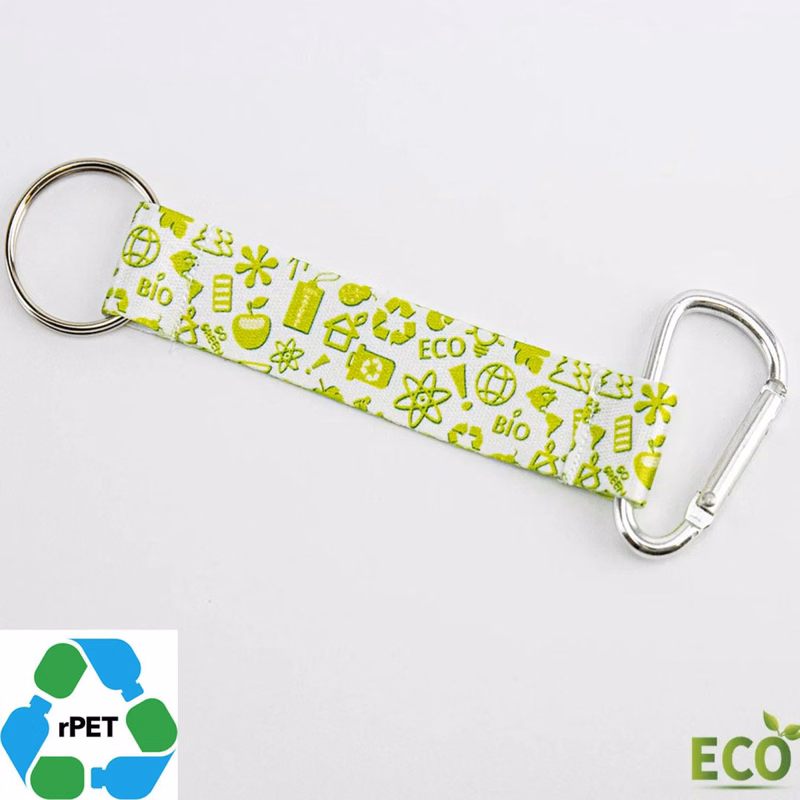 3/4" rPET Recycled 100% Polyester Sublimation Pocket Lanyards Carabiner w/ Keyring