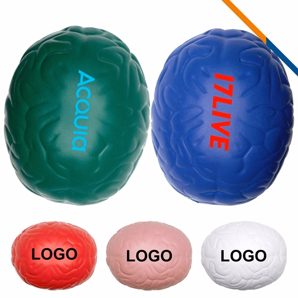 Custom Soft PU Brain Stress Ball with Full-Color Imprint — Exam & Office Wellness