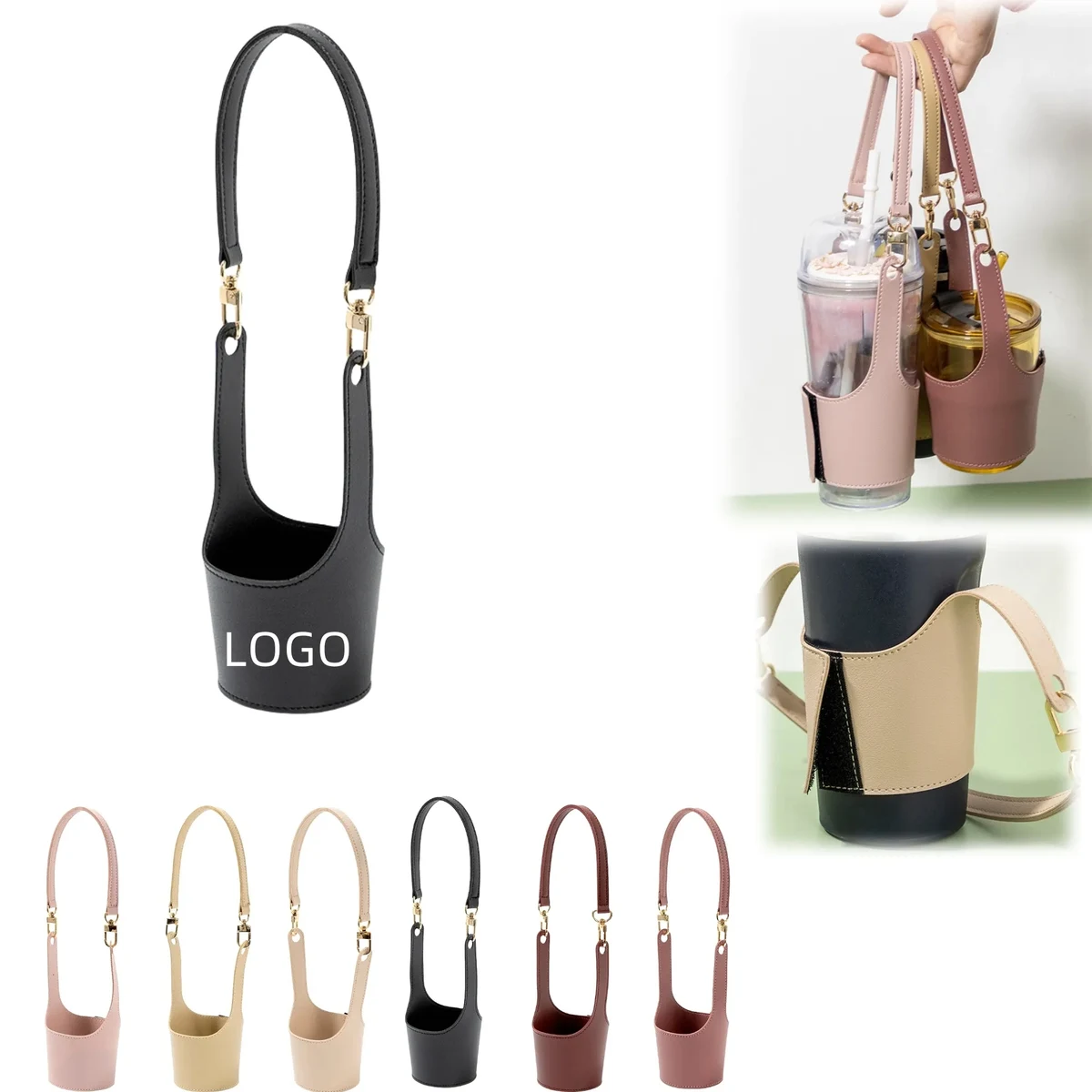 Leather Cup Carrier Holder Water Bottle Sleeve With Handle 1
