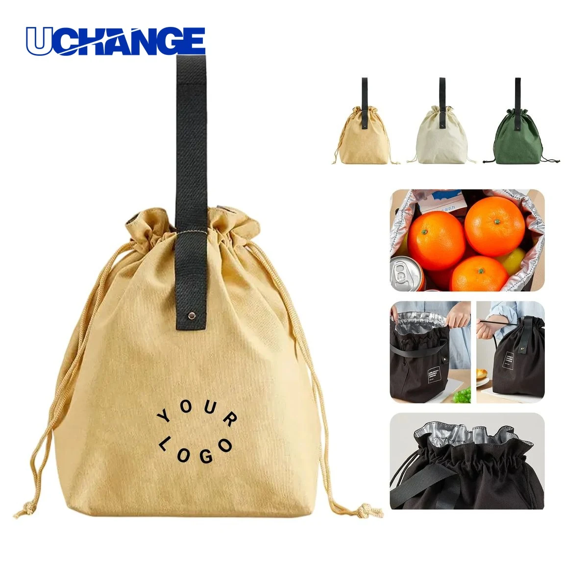 Canvas Insulated Tote Bag Carrier with Drawstring Closure 1