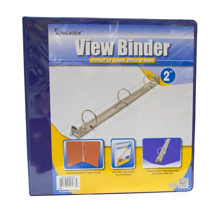 2" 3-Ring Binder - Dark Blue 2 Pockets View Cover 1