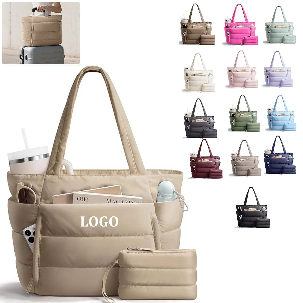 Lightweight Puffer Tote Bag, custom tote bag with logo imprint 1