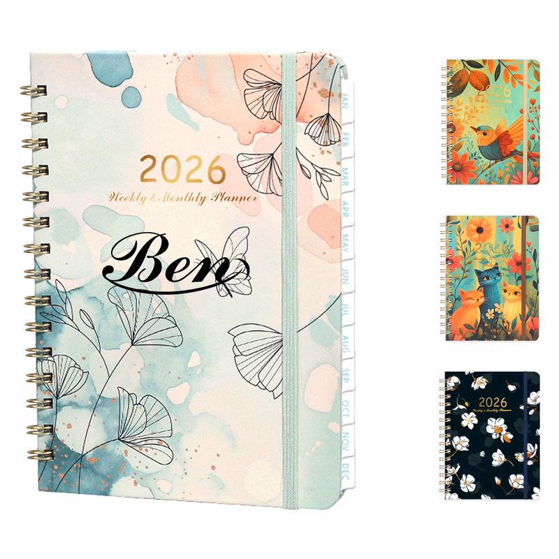Floral A5 Coil-Bound Planner Notebook w/ Strap