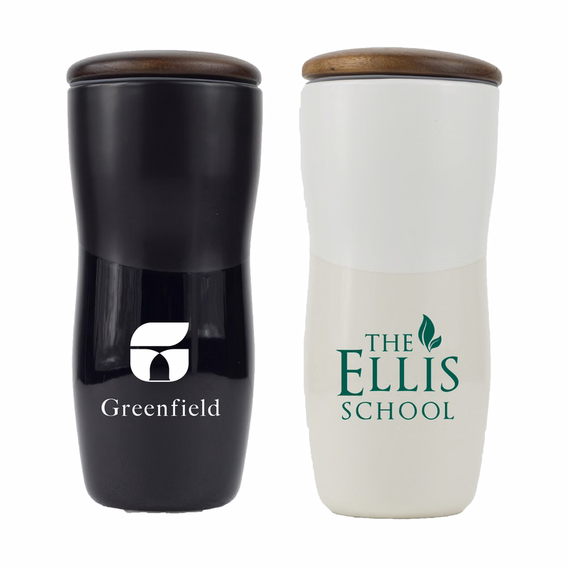 Pro Designer 12 Oz. 2 Toned Ceramic Tumbler w/Wood Lid