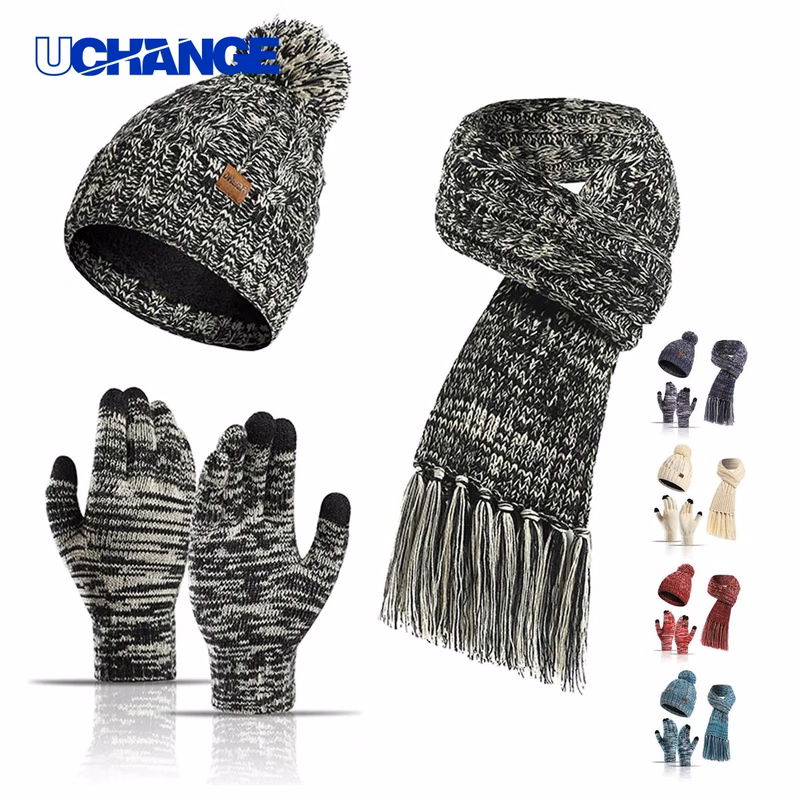 3-Piece Cable Knit Hat Gloves Scarf Set