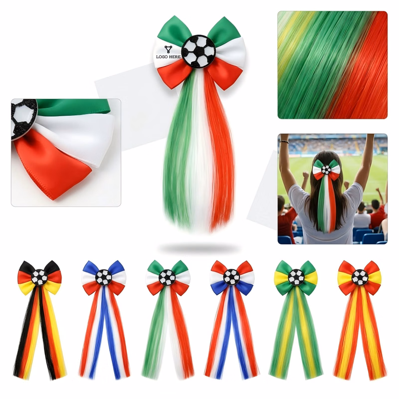 Soccer Bow Hair Clips with Tinsel