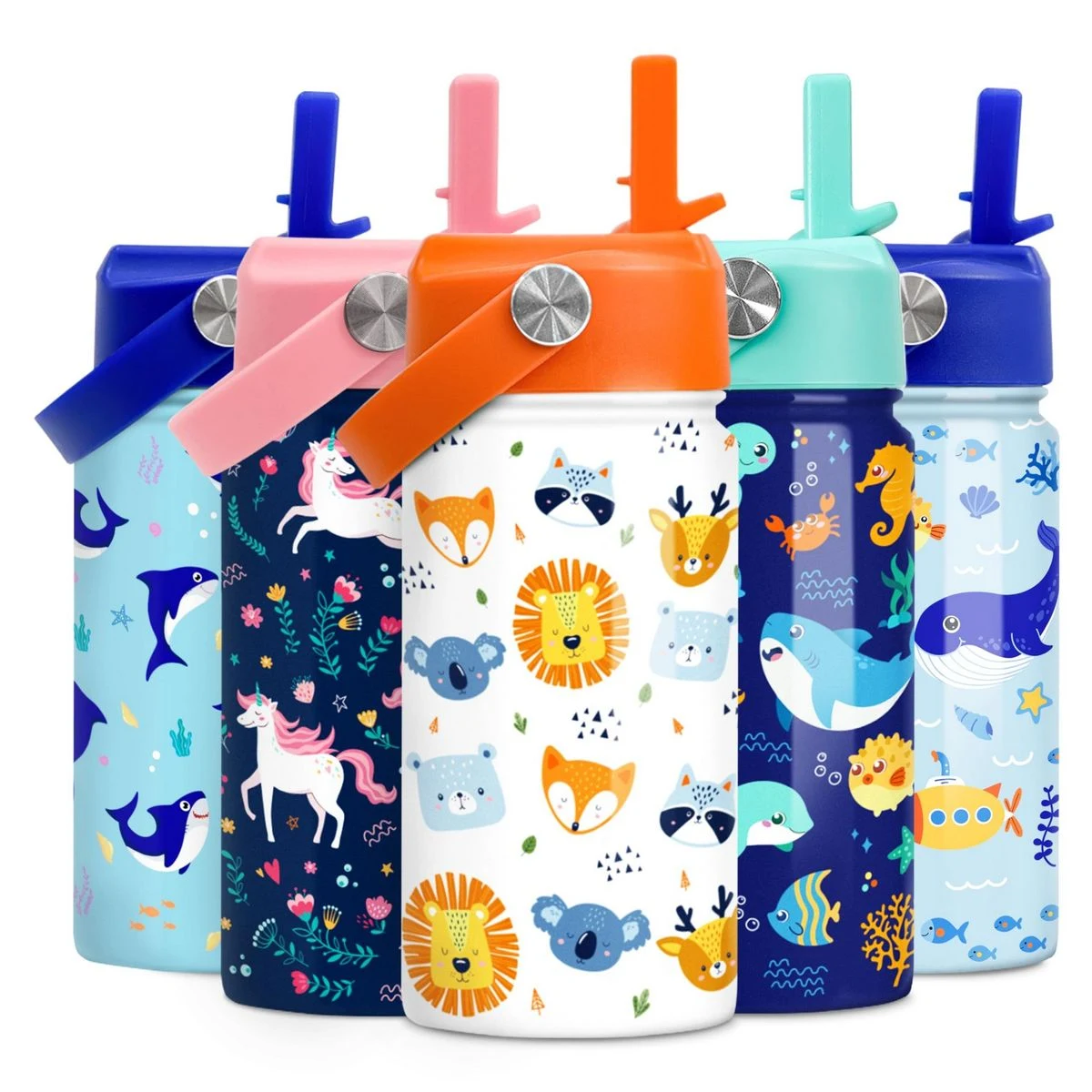 Teens Water Bottle with Straw Lid - 12 Oz Insulated Stainless Steel Anima Water Bottles 1