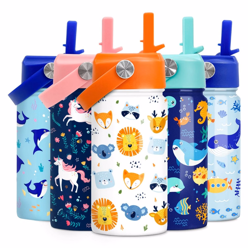 Teens Water Bottle with Straw Lid - 12 Oz Insulated Stainless Steel Anima Water Bottles