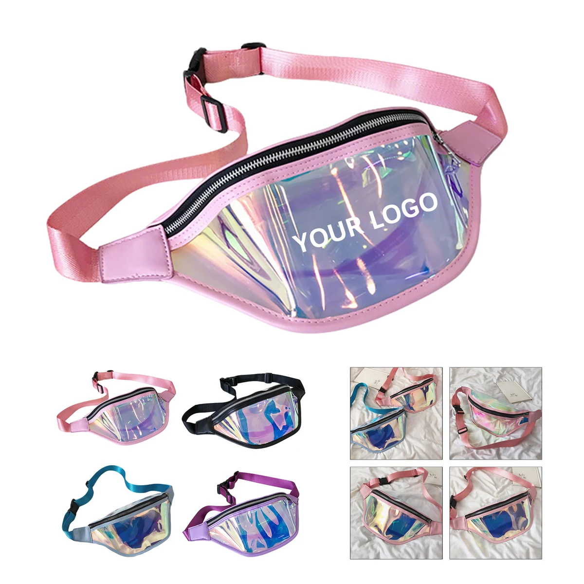 PVC Holographic Fanny Pack Crossbody 12.8" x 3" x 5.5" 1