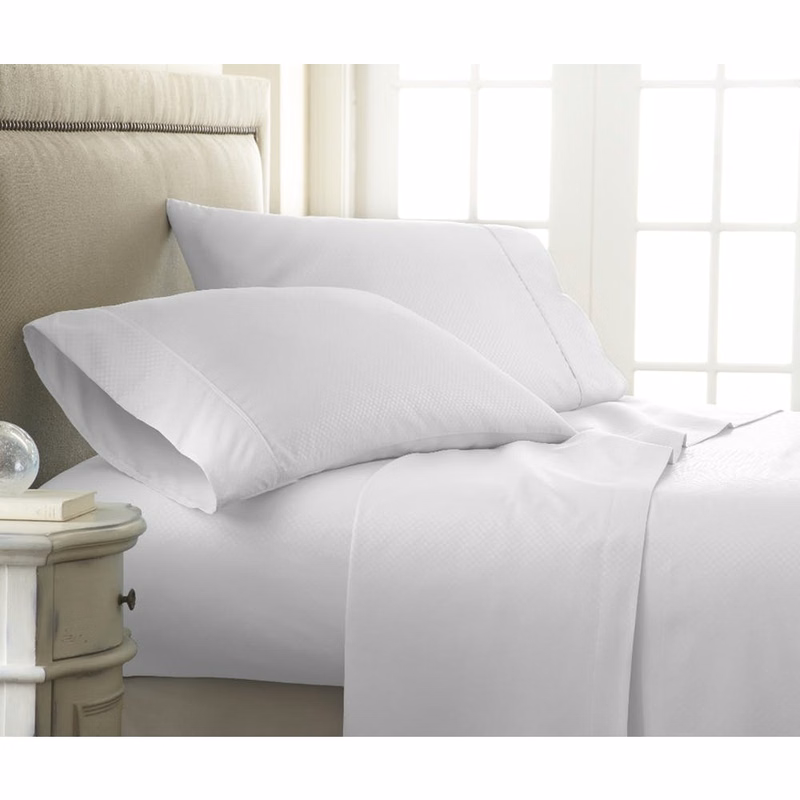 Premium Embossed Sheet Sets - White Cali King Checker Design 4 Set